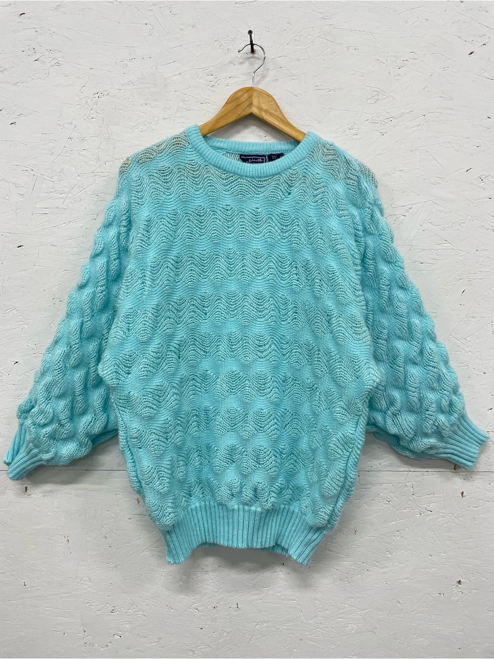 Vintage 1980s Antoinette 3D Slouchy Knit Sweater, Fits S/M, Aqua Blue